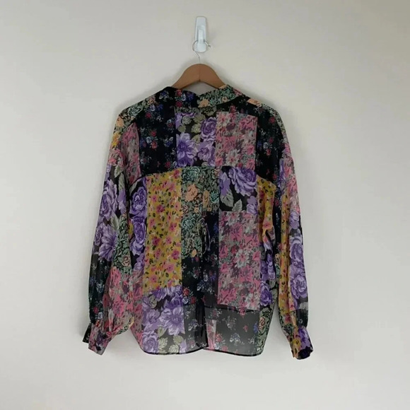 Zara The Amelie Floral Patchwork Button Down Shirt Size Medium - Picture 2 of 7